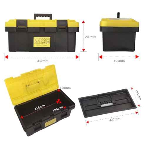 19 Inch Tool Box Plastic Box with Handle Tool Storage Removable Inner Tray Lightweight Easy to Carry for Home Factory Black+Yellow