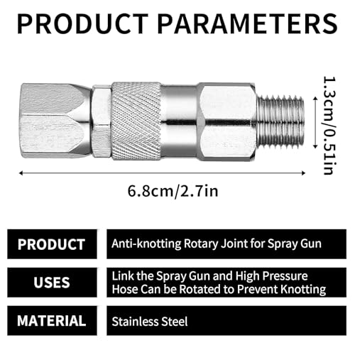 Airless Spray Swivel Connector Stainless Steel 1/4 Inch 360 Degrees Rotate High Pressure Spray Hose Swivel Connector Tips Accessories for Graco Paint Sprayer Hose