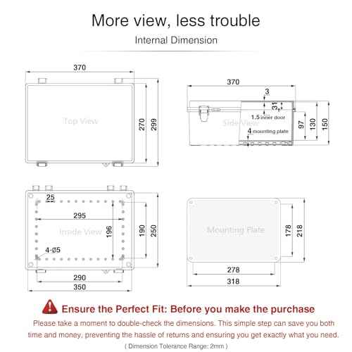 QILIPSU Waterproof Junction Box IP67 Outdoor Plastic Electrical Project Enclosure Weatherproof with Inner Door, Mounting Plate, Wall Brackets, Hinged Grey Cover 14.6"x10.6"x5.9" -D