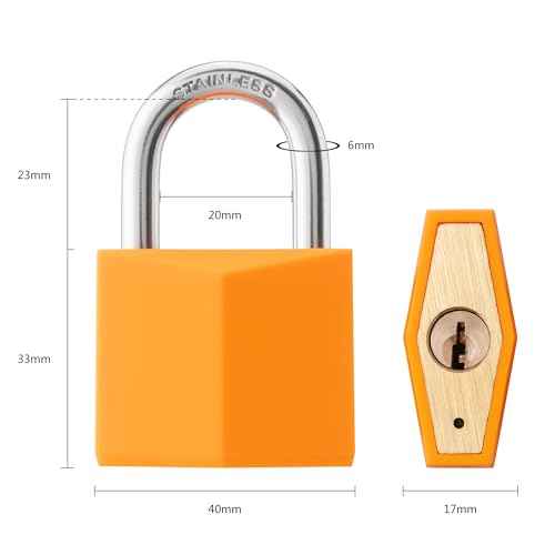 8-Pack Keyed Alike Locks, Orange Covered Brass Keyed Padlock with Stainless Steel Shackle, 1-9/16 Inch Lock Body, Rustproof Locks for Luggage Gate Fence Hasp Cabinet Toolbox Gym School Locker