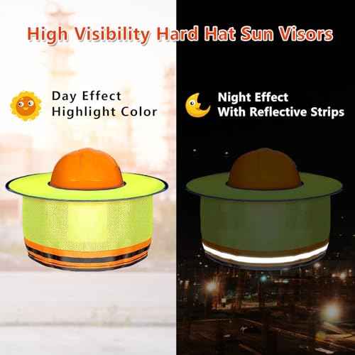 12Pcs Hard Hat Sun Shade Full Brim Mesh Neck Sun Shield Hard Hat Visor Cover with Reflective Strips Hard Hats Accessories for Construction Sites - High Visibility Yellow (Hard Hats Not Included)