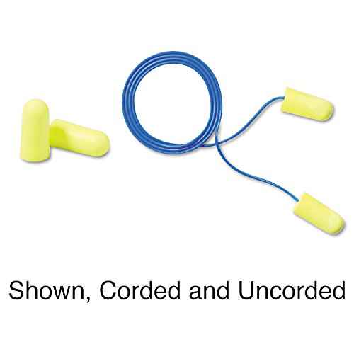 3M Ear Plugs, E-A-Rsoft Yellow Neons 315-1250, 200 Pair of Disposable Earplugs, Pairs Individually Wrapped, Regular Size, Uncorded, 33 NRR, Tapered Cylinder Shape, Slow Recovery Foam