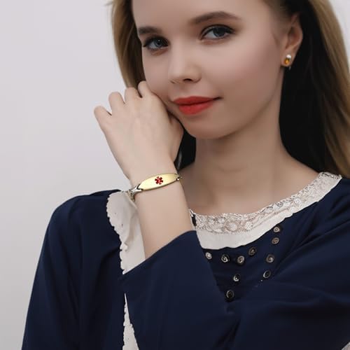 LinnaLove 7 1/2 inch Medical Alert Bracelets for women Stainless Steel Fashion Medical Bracelets Personalized Engraving