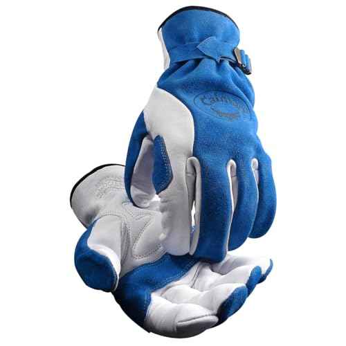 Caiman Premium Top Grain Cowhide Leather Driver Gloves, Split Cowhide Back, Kontour Design, Blue/White, Large (1302-5)