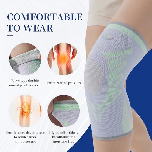 Sports Slim Knee Braces for Women - No-Slip Knee Compression Sleeve for Dance, Yoga, Knee Support for Knee Pain, Joint Pain Relief(Paradise Green, S, 2 Pack)