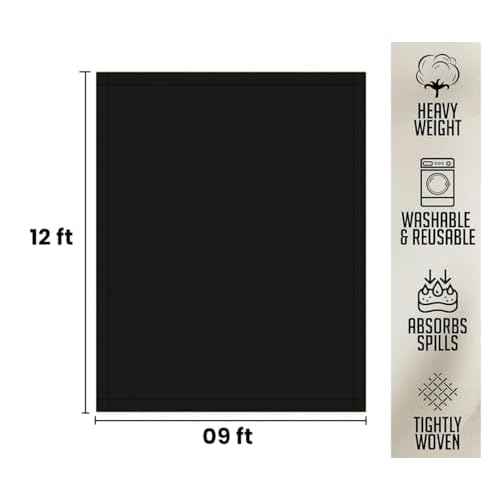 ZUPERIA Black Drop Cloth (9 x 12 Feet - Pack of 2) - Pure Canvas Drop Cloth for Painting, Curtains & Floor Protection Washable & Reusable Tightly Woven Paint Cover for Multipurpose use
