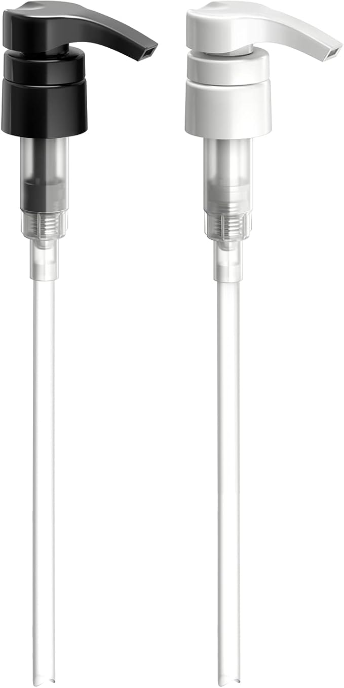 Bar5F 1-Liter Pumps for Shampoo and Conditioner Bottles for 33.8-Ounce Professional Salon Brands (White & Black)