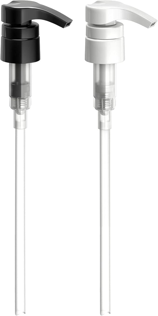 Bar5F 1-Liter Pumps for Shampoo and Conditioner Bottles for 33.8-Ounce Professional Salon Brands (White & Black)