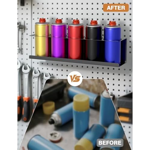 sogiv 4 Pack Spray Can Holder Organizer, Wall-Mounted Steel Spray Bottle Rack, Tool Box Storage Rack, 5 Cans Metal Paint Can Organizer for Garage, Workspace, Shop, Home or Tool Trailer, Black