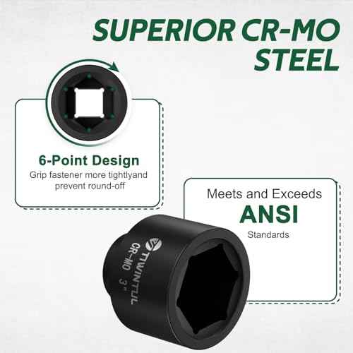 3" Impact Socket 1" Drive, 6 Point Design, CR-MO Large Impact Socket, ANSI Certified, Heavy Duty Socket 1 Inch Drive for Fleet, Oilfield, Construction & Industrial Repair