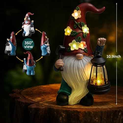 Hide A Key Outside Gnome Figurine Key Hiders Outside Gnome Statues Resin with Solar Light Decorations for Yard Outdoor Garden