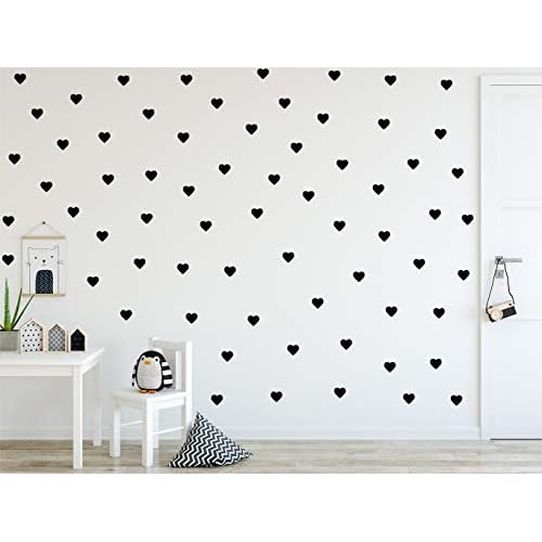 | Heart Shape Decoration Removable Wall Art Vinyl Decal Stickers | (Pack of 80) (Black)