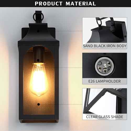 2-Pack 13" Outdoor Wall Light Fixtures, Matte Black Exterior Light Fixture with Clear Glass Lampshade, Anti-Rust Waterproof Outdoor Sconce Lights Porch Lights for Entryway, Patio, Garage