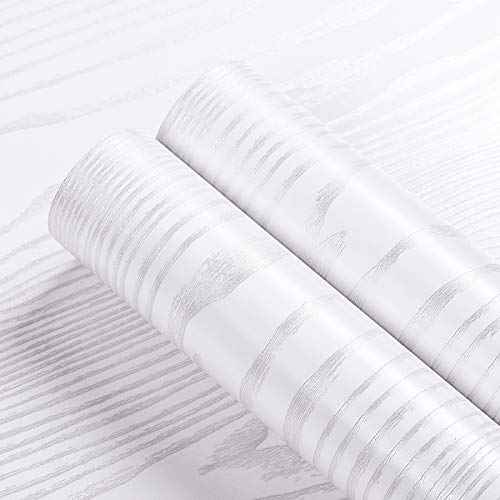 Livelynine White Peel and Stick Wallpaper Wood Contact Paper for Cabinets Adhesive Wood Grain Vinyl Wrap for Kitchen Furniture Door Textured Wood Countertop Waterproof Wall Paper Bathroom 15.8x78.8