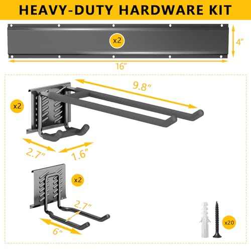 Garage Tool Organizer Wall Mount, 32inch Heavy-Duty Garage Storage System and Garden Tool Organizer with 4 Adjustable Hooks for Shovel, Snowboard, Yard Tools and Shed