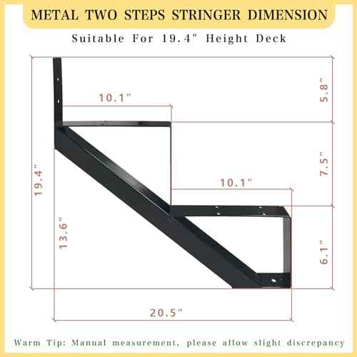 3 Packs Metal Stair Step Stringers, 2 Step Steel Riser Stringer for 19.4inch Height Deck(Polished Black)