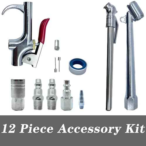 Air Hose 1/4 in x 30 ft, Hybrid Air Compressor Hose Kit with 1/4 in NPT Male Threads, 13 Piece Air Tool & Air Compressor Accessories Kit, Bend Restrictors, 300 PSI (Grey, 30FT-13 Pieces)