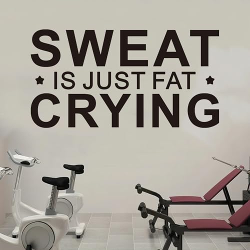 AnFigure Inspirational Gym Wall Decals Motivational Quotes Fitness Wall Stickers Sports Workout Art Vinyl Home Decor Sweat is Just Fat Crying 21"X11"