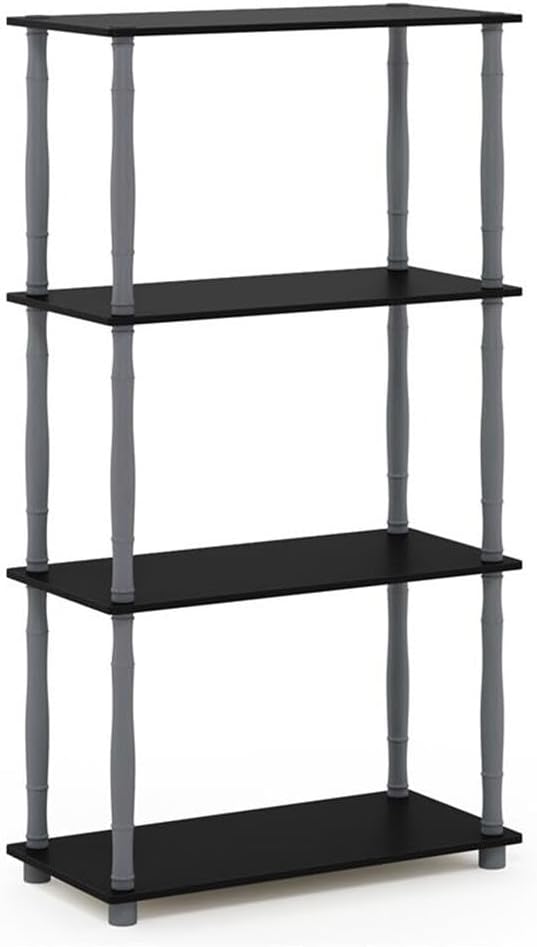 Furinno Turn-N-Tube 4-Tier Multipurpose Shelf Display Rack, Classic Tubes, Black/Grey