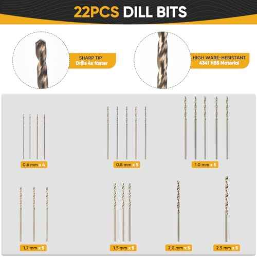 Pin Vise Hand Drill Manual with 22pcs Micro Drill Bits Set£¨0.6mm-2.5mm£©Professional Rotary Craft Mini Drills for Jewelry Making Supplies Resin Wood Plastic Miniature