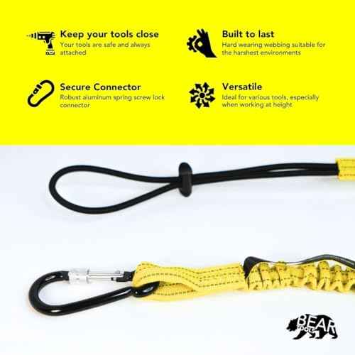 BearTOOLS Tool Lanyard with Buckle Strap ? Clip Bungee Cord ? Heavy Duty Screw Locking Connector ? Fall Protection and Safety ? Adjustable Loop End ? Tough Tether ? Construction - 0923YS (3 Pack)