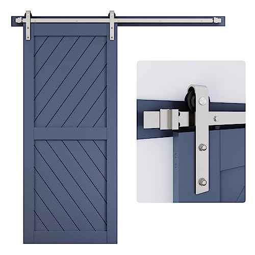 EaseLife 6.7 FT Brushed Nickel Sliding Barn Door Hardware Track Kit,Basic J Pulley,Heavy Duty,Slide Smoothly Quietly,Easy Install (6.7FT Track Kit for 36"~40" Wide Single Door)