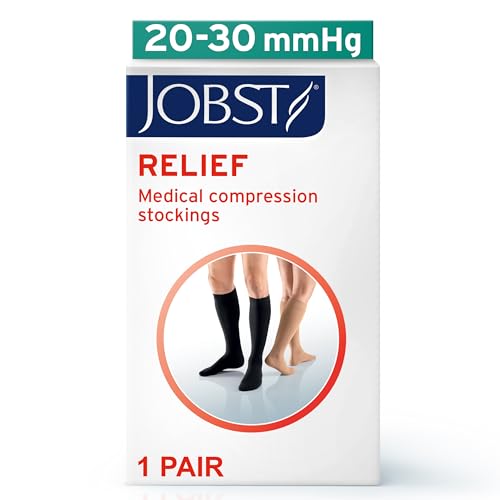 JOBST Relief Knee High Graduated Compression Socks, 20-30 mmHg - Comfortable Unisex Design - Open Toe, Beige, Large