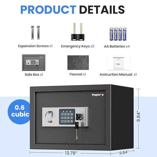 0.66 Feet Cubic Safe Box, Digital Security Lock Box with Shelf & Keypad & Combination, Alloy Steel Digital Home Safe for Home, Office, Hotel or Business, 13.8"W x 9.8"D x 9.8"H