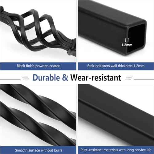 9 Pack Iron Stair Balusters, 36" Balusters for Staircase Interior, Stair Spindles Hollow Single Basket with Knuckles Double Twist 1/2" Square Metal Stair Wrought Iron Balusters (Pre-Cutting)
