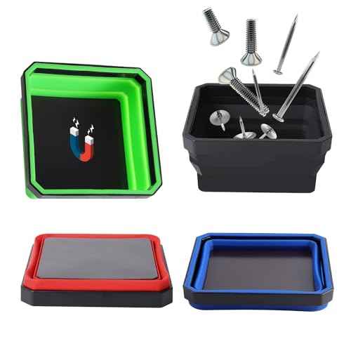 Collapsible Magnetic Parts Tray Set 4-piece, Insulating Silicone, Dual-sided Thickened Rare Earth Magnetic Base, Magnetic Foldable Tray for Screws, Nut, Bolts and Small Tools