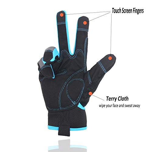 HANDLANDY Work Gloves Mens & Women, Utility Safety Mechanic Working Gloves Touch Screen, Flexible Breathable Yard Work Gloves (Large, 3 pairs Grey)