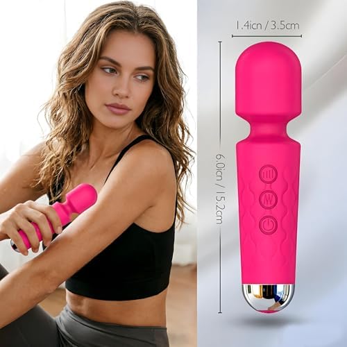 Personal Massager Wand, 8 Speeds 20 Modes Handheld Vibration, Cordless Portable Waterproof Massager, Quiet Mini for Muscle Aches, Back Pain & Sports Recovery, for Women (Rose red)