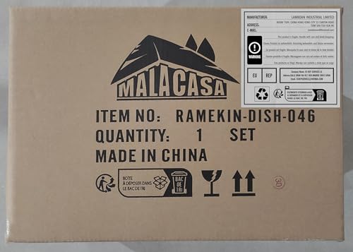 MALACASA Ramekins 12 oz Oven Safe, Porcelain Creme Brulee Ramekins Pudding Custard Cups Large Ceramic Souffle Dishes Ramakan Ramiken Ramicans Baking Bowls Set of 6, White, Series RAMEKIN-DISH