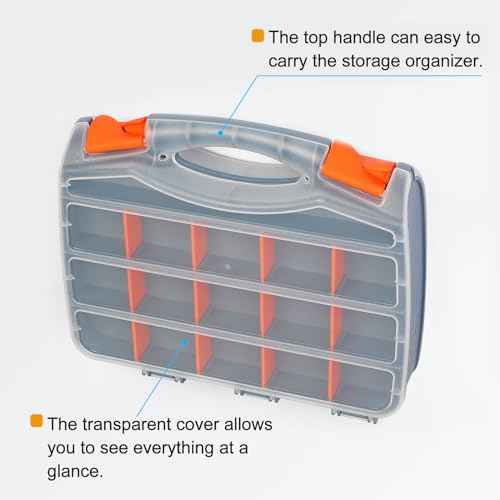 HARFINGTON Double Side Tool Organizer 12.2"x10.2"x3" 30-Compartment Hardware Storage Box with Removable Plastic Dividers for Screws Nuts Nails Bolts