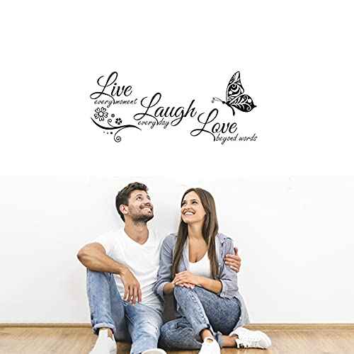 Live Laugh Love Wall Decal Art, Vinyl Live Every Moment Laugh Every Day Love Beyond Words Wall Decor Stickers Motivational Quotes for Bedroom, Removable Wall Sign Mural DIY Home Decoration(13.8Wx30L)