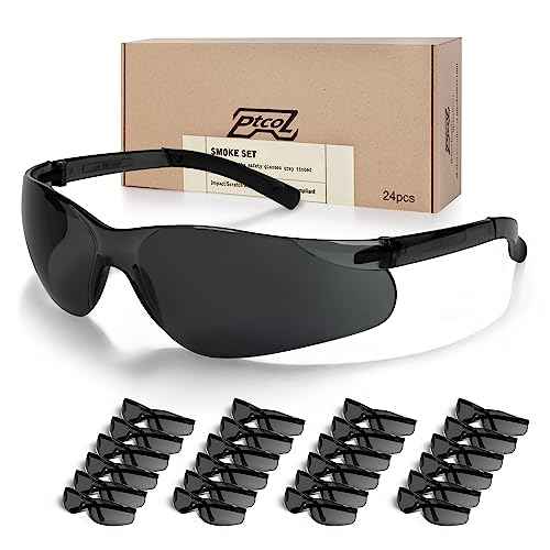 24 Pack of Smoke Safety Glasses Bulk ANSI Z87.1 Scratch Resistant Polycarbonate Tinted Protective Eyewears for Women Man Lab Goggles UV Protection