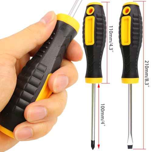 4 Inch Screwdriver Set Phillips and Slotted, 2 Pack Magnetic Screwdrivers Set Flat Head Cross Head Screwdriver Cushion-Grip Handles Non-Slip Screwdrivers