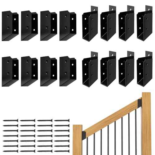 30¡Æ Stair Angle Stainless Steel Deck Railing Brackets Connectors for 2"x4" (Actual 1.5"x3.5") Railing Wood Post Stair Fence Railing Connectors with Coated Wood Screws,(8 Pair/Black)