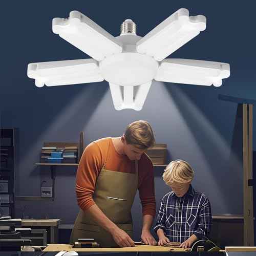 2 Pack Garage Light Super Bright 6500K LED Ceiling Lamp Deformable Screw in E26/E27 Shop Light for Workshop Basement Attic Warehouse