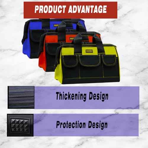 FASTECH Small Tool Bag, 14INCH Waterproof Bag With Soft Padded Handle and Shoulder Strap 18Pockets Portable Empty Tool Organizer Storage For Man/Woman