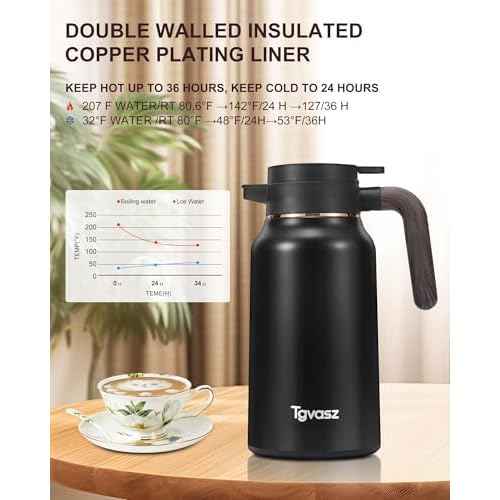 2 PCS Thermal Coffee Carafe 70 oz - 36 Hour Hot Stainless Steel Carafes for Hot Liquids-Insulated Coffee Carafes For Keeping Hot/Cold Coffee, Tea, Water, Drink Dispenser for Parties(Black/Black)