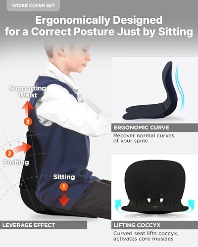 curble Wider(Standard Wide) Cover Set – Lower Back Support Chair with Detachable Cover, Lumbar Support Back Posture Corrector, Back Pain Relief (Set Black)