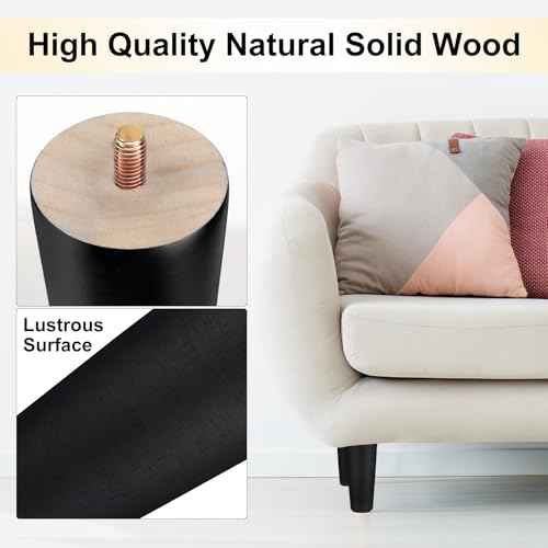 Maitys 4 Inch Round Solid Furniture Legs Furniture Wooden Replacement Chair Feet Dresser Sofa Couch Legs Table Cabinet Footstool DIY Projects for Home (Black,24 Pcs)
