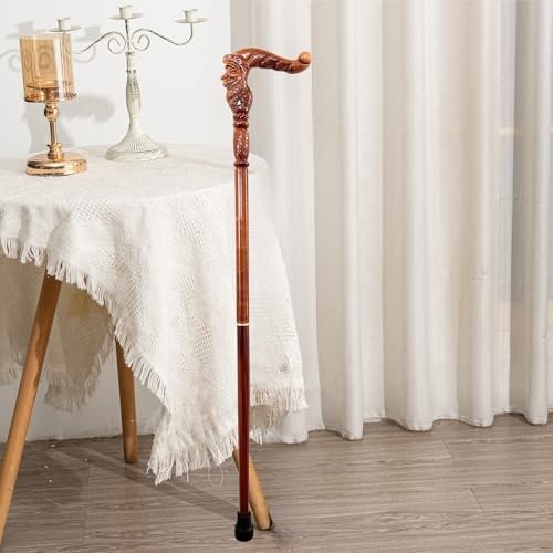 Hand Carved Wooden Walking Cane with Ergonomic Handle and Rubber Tip for Men and Women - Fashionable Unique Walking Stick for Seniors - 37 inch