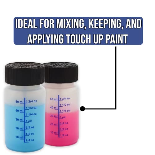 Pack of 4 60cc (2 Ounce) HDPE Bottle with Graduated Markings, Childproof Cap, Mix Ball and Touch-Up Brush for Household or Automotive Paint