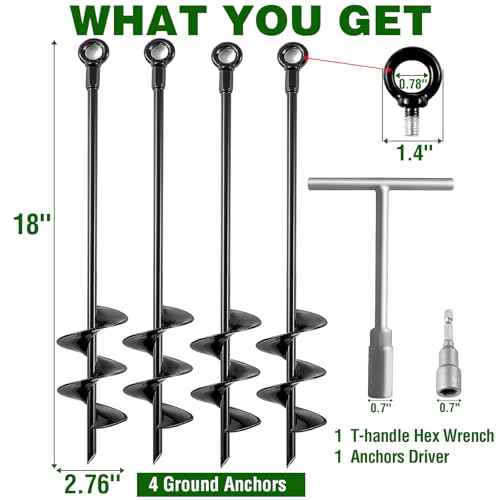 Ground Anchors Heavy Duty, Swing Set Anchor Kit 18 Inch 4 Pack Screw in Earth Anchors Trampoline Stakes High Wind Metal Auger Anchor for Shed Tent Carports Securing Animals Camping Mobile Home