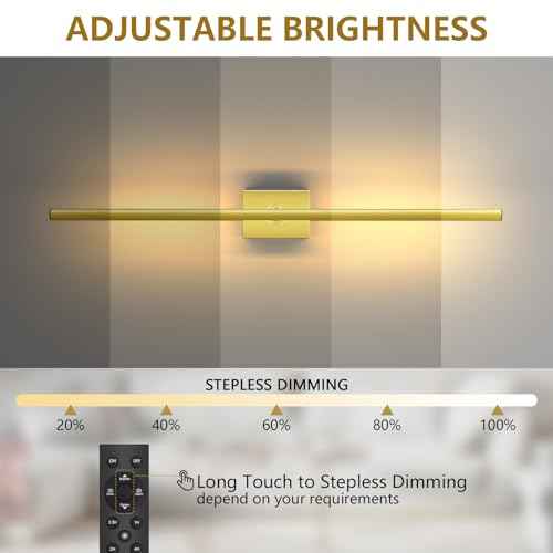 Gold Battery Operated Wall Sconce, Cordless Rechargeable Wall Sconces Set of 2, Modern 4CCT Dimmable Wall Lamps Battery Operated with Remote Control for Bedroom Living Room 31.5 Inch