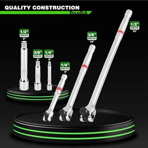 6-Piece Breaker Bar Set, Breaker Bar with Socket Extension, 1/4", 3/8" and 1/2" Drive, 6", 10", 15" Length with 180¡Æ Rotatable Head, CR-V Steel
