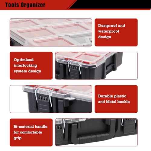 Tools Organizer, Small Parts Storage Craftsman Toolbox, 2 Pcs (1+1) Durable Hardware Deep Box Storage, 17.3 * 14 * 6.7" with Removable Inner Cups