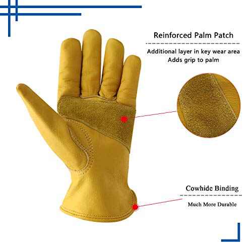 HLDD HANDLANDY 2 Pairs Cowhide Leather Work Gloves for Men & Women, Reinforced Durable Palm, Heavy Duty for Construction, Welding, Yardwork, Farm, Mechanic, Gardening, Driving